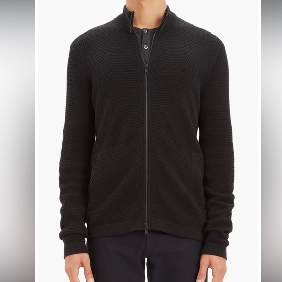 Theory Udeval NWT Large Breach Slim Fit Zip Sweater Black Waffle Thermal Size L - Picture 1 of 6